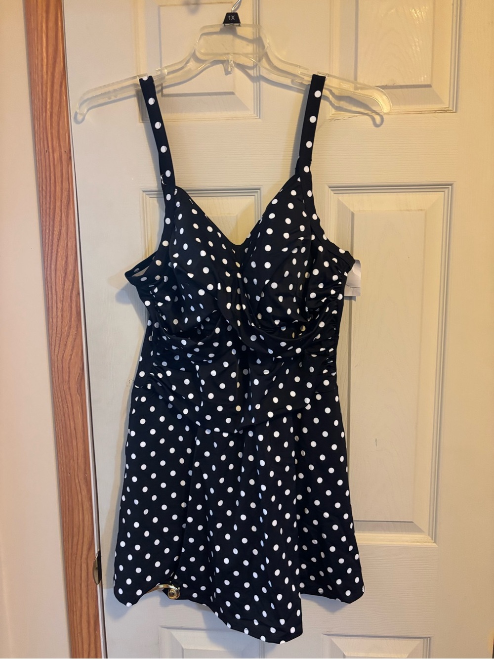 Polka Dot Black & White Swimdress with Adjustable Straps